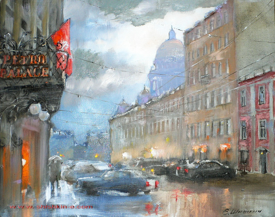 马来亚Morskaya街。圣彼得堡。布面油画. size  40 х 50 см