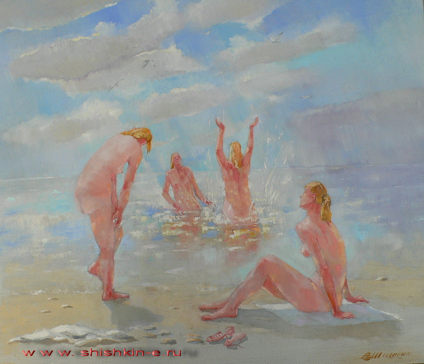 在海湾。布面油画. size 50 x 60 cm