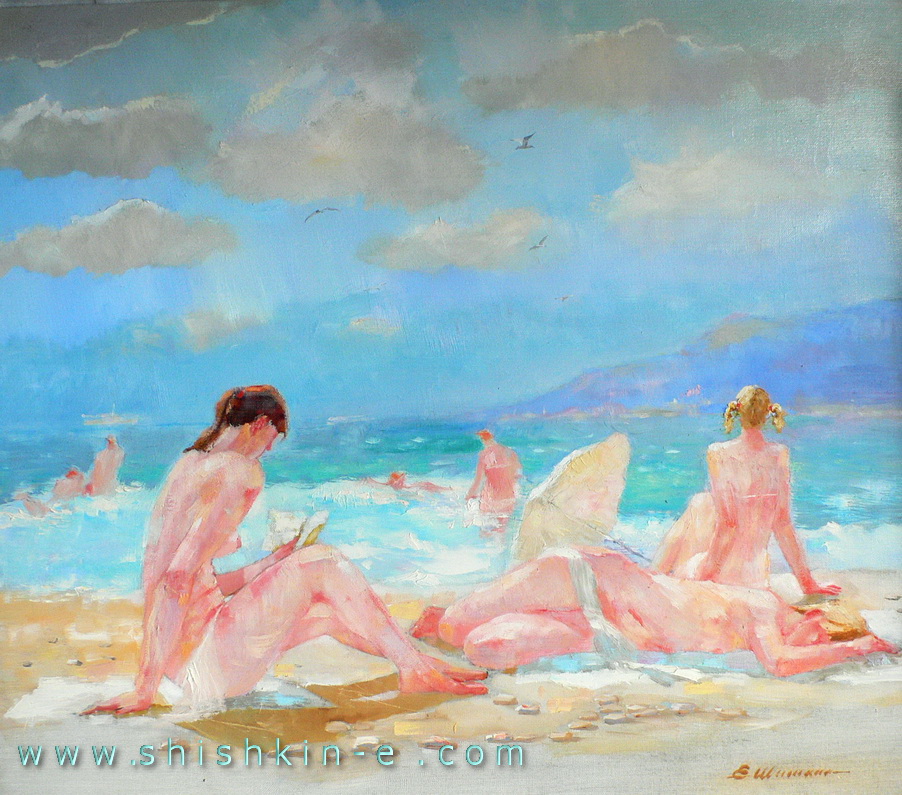 On the beach. oil on canvas. size60 х 70 cm